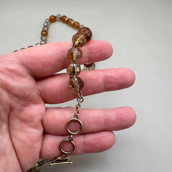 Vintage Monet Brown Honey Gold Tone Faceted Glass Bead Long Necklace - Picture 11 of 12